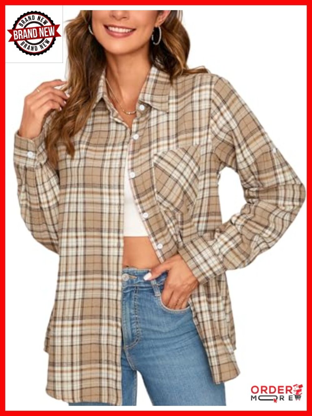 Women's Plaid Flannel Shirt Button Down Long Sleeve Oversized Cowgirl Top
